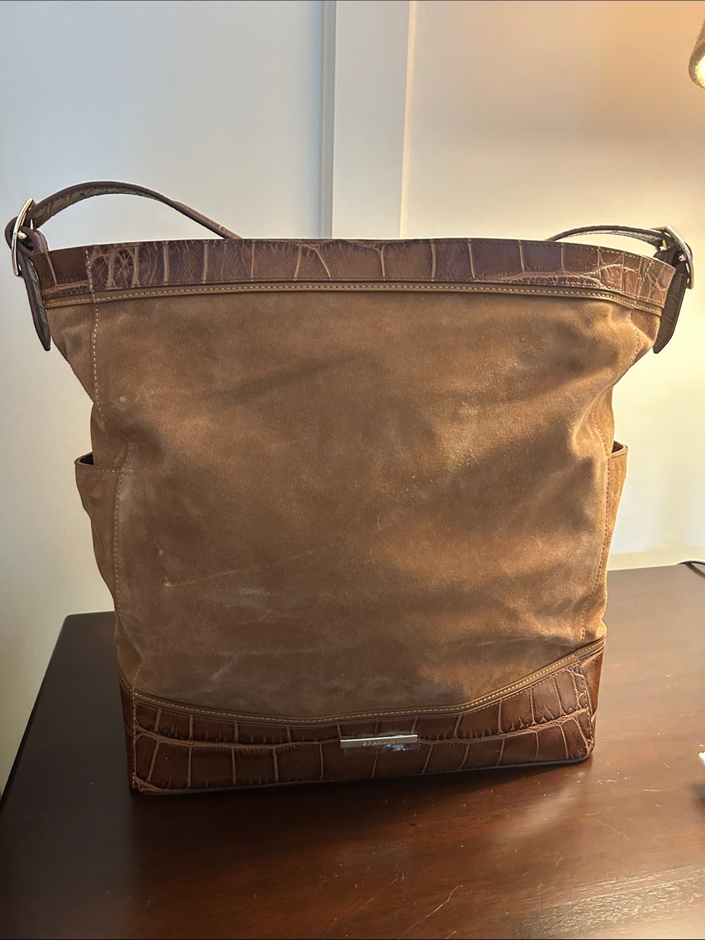 Brahmin Leather and Suede Brown Shoulder Bag